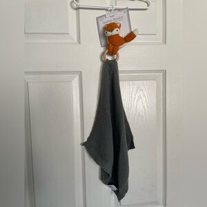 NEW NWT Modern Baby Gray Knit Blanket with Orange Fox Accent